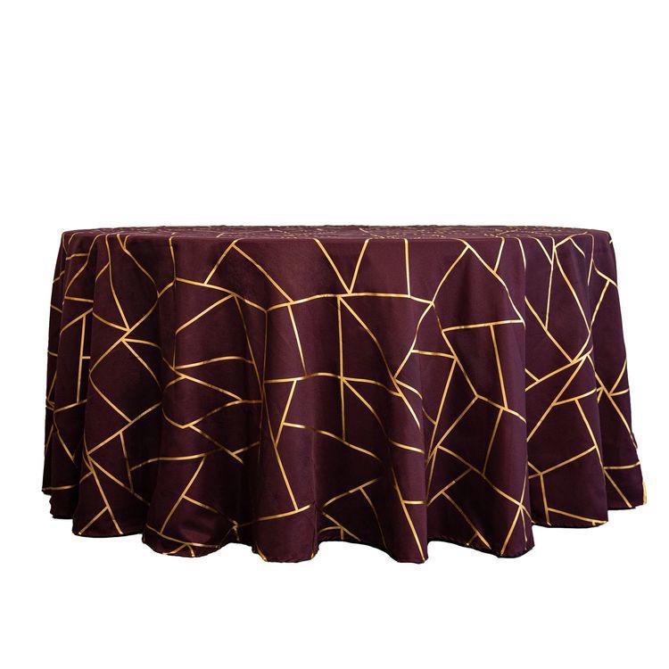 Geometric Gold Foil Table Cloth Round Table - Maroon