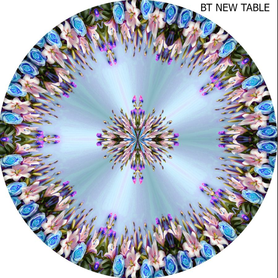 Digital Print Floral Symetric Table Cloth (Round Table) - Blue
