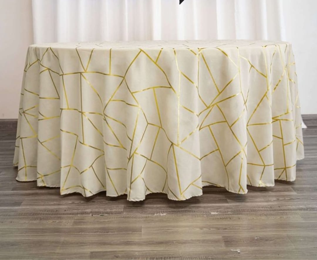 Geometric Gold Foil Table Cloth Round Table - Off White